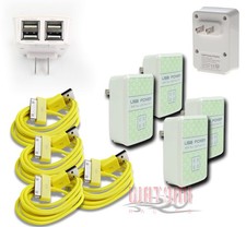 4X 4 USB PORT WALL ADAPTER 6FT CABLE POWER CHARGER YELLOW FOR IPHONE IPOD IPAD