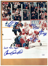 Darren McCarty LEMIEUX FOOTE SHANAHAN & MIKE VERNON AUTOGRAPHED FIGHT PHOTO JSA