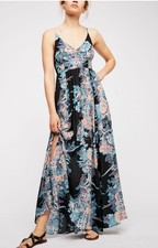 NWOT Free People Through The Vine Maxi Dress Floral Black Racerback Slit XS