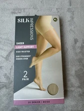 Silk Impressions Light Support Sheer Pantyhose Beige XLPair 20 Denier High Waist