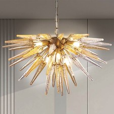 Blown Glass Sputnik Chandelier Antique Brass Murano Crystal Light Fixture Dining