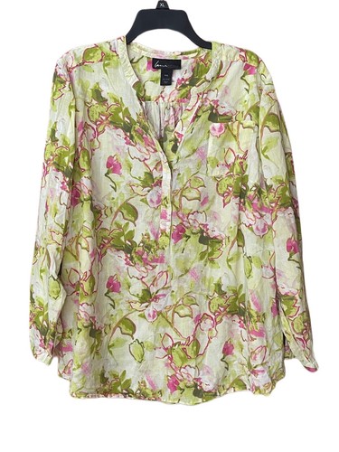 Women’s Lane Bryant 22/24 Green & Pink Pullover Blouse