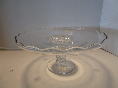 Pedestal Tiffin vintage ojo de cerradura soporte de pastel de vidrio Starburst Sunburst grabado años 50 - Imagen 5 de 22
