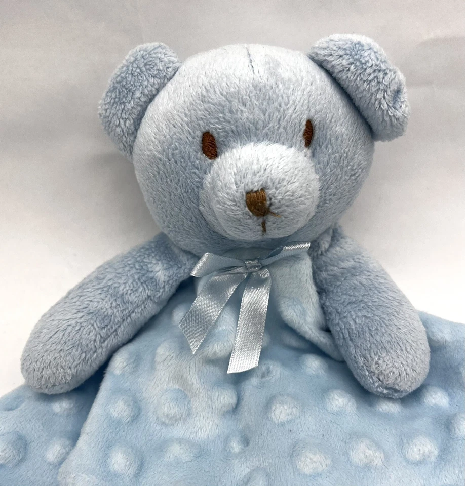 Manta de bebé de seguridad azul oso de peluche Minky Dot satinado Lovey Foto 2 de 4