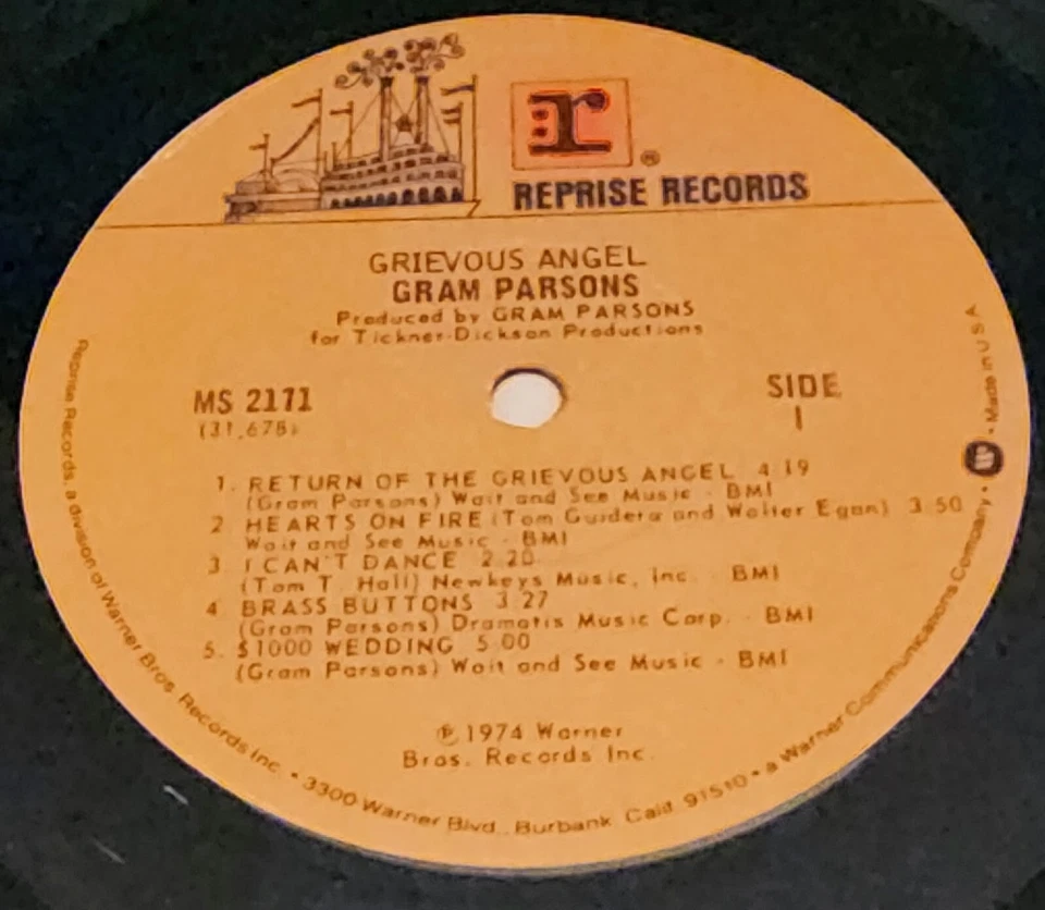 Gram Parsons Grievous Angel Vinyl LP Reprise Records MS 2171 Repress MONO - Image 4 of 4