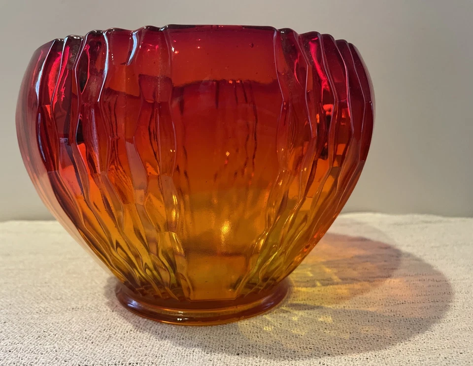 Vintage MCM Viking 8" Fayette Amberina Cuenco Naranja Caqui Foto 2 de 4