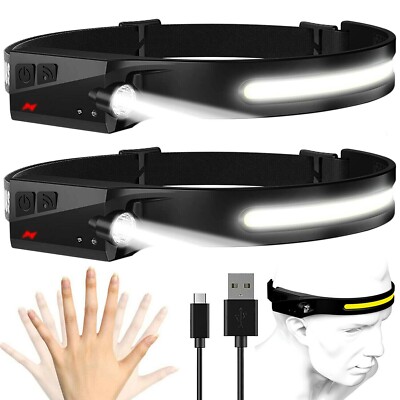 2X Waterproof COB Headlamp Night Buddy LED Sensor 230° Head Torch Headlight Lamp