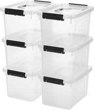 6 Quart Clear Storage Latch Box/Bins, 6-Pack Plastic Container with Latches and
