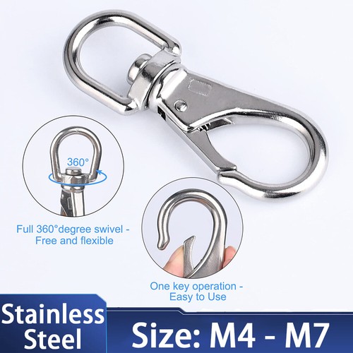 304 Stainless Steel Swivel Bolt Snap Hook Marine Diving Pet Clip Key Holder Ring - Picture 1 of 11