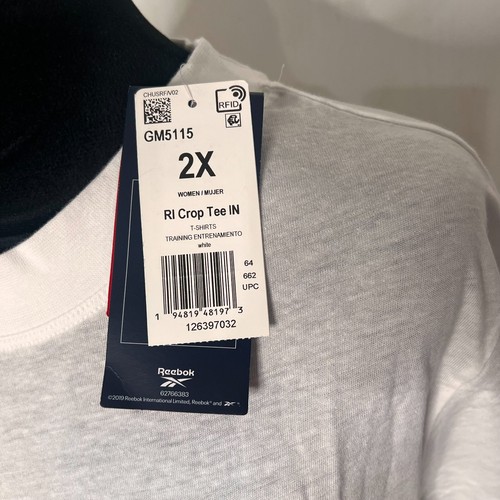 Reebok Womens Shirt 2X White Front Logo Crop Tee Training Activewear NWT - Picture 9 of 9