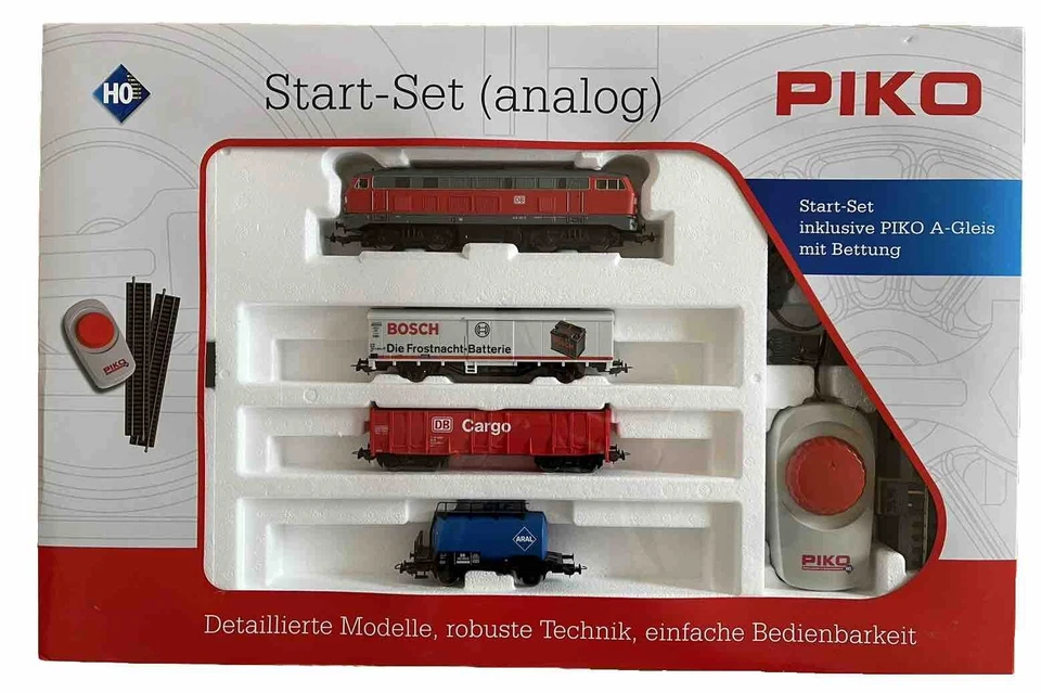 PIKO 57154 Start-Set mit Bettung BR 218 DB Cargo mit 3 Güterwagen Tankwagon H0