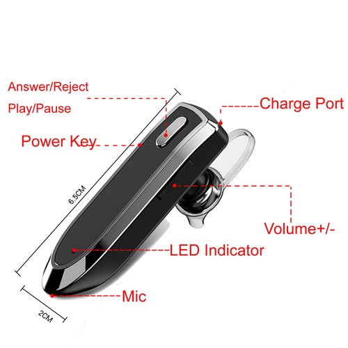 Wireless Earpiece Bluetooth Headset Headphone Single Lightweight Earphone w/ Mic - Picture 9 of 16