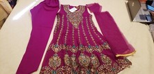 Pakistani/Indian Girl's Purple Embroidered Chiffon Sleeveless Suit, Party Wear