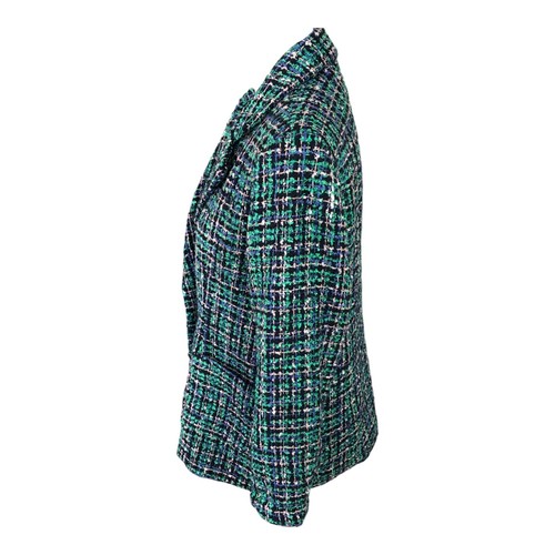 RACHEL ZOE Green and Black Plaid Double Breasted Tweed Jacket Blazer Size M - Picture 3 of 12