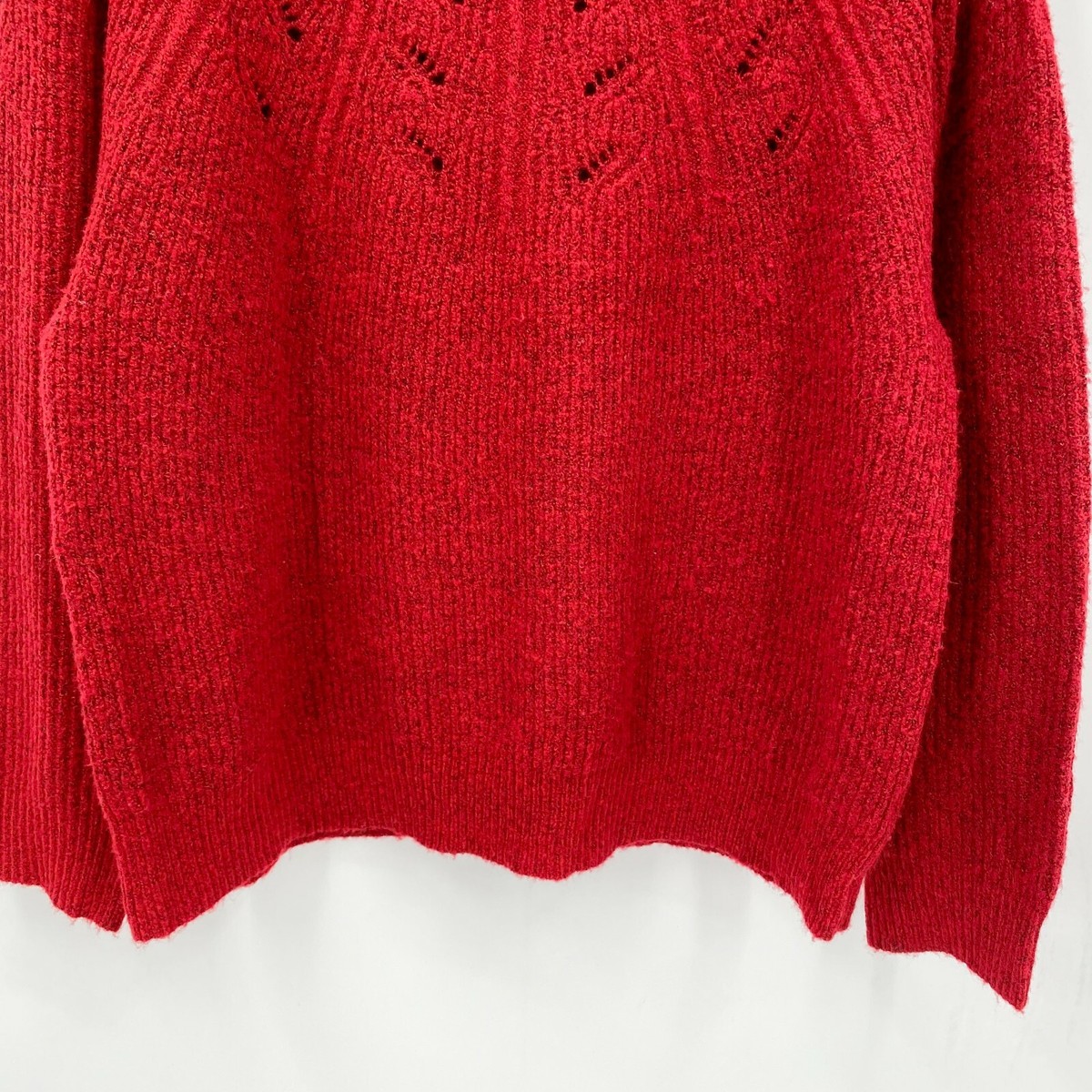 Knox Rose Sweater Womens Sz XL Red Boucle Knit Raglan Sleeve Open Neck Soft NWT