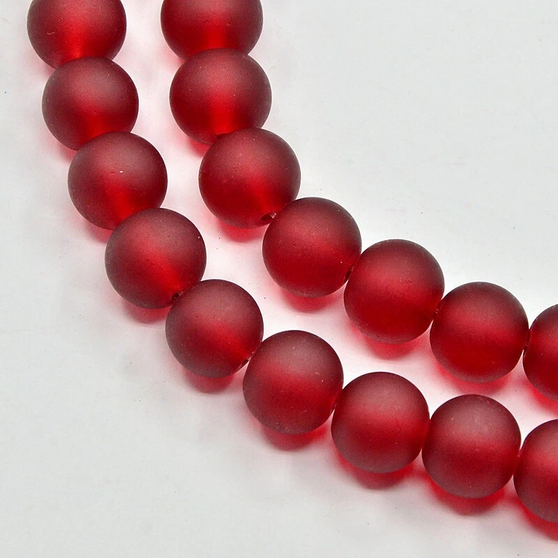 Frosted Glass Round Red Beads 8mm Jewellery Making - 1 Strand (Approx 99pcs) - Image 2 of 4