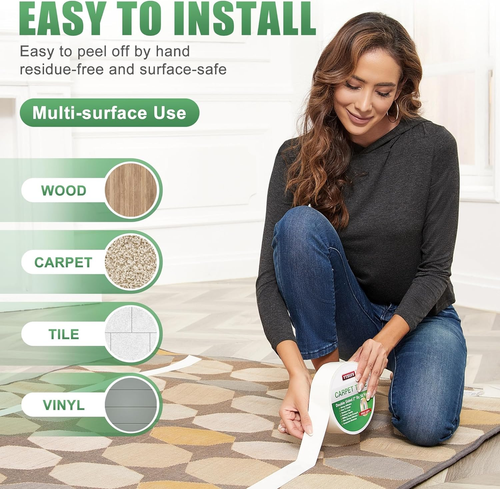 Double Sided Removable Rug Tape - Carpet Adhesive for Hardwood Floors,Non Slip A - Picture 3 of 7