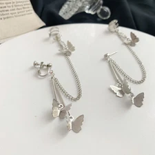 Butterfly Tassel Ear Cuff Clip Stud Screw Backs Earrings Dangle Extension