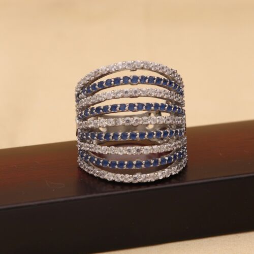 Elegant Mehrfarbig Mit Weiß Cz Multiband Ring IN Silberfarben - 7 Reihen Design - Bild 6 von 70