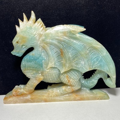 Natural crystal quartz mineral specimen Amazon stone hand carved dragon gift