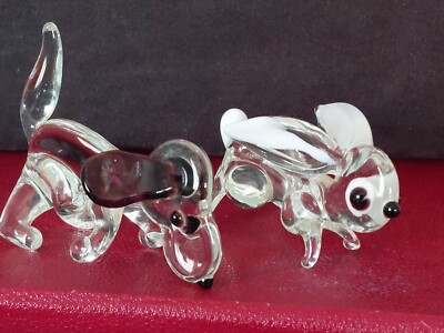 2 x LAMPENARBEIT GLASTIERE..KANINCHEN und HUND..7cm LÄNGE..TOP ZUSTAND 