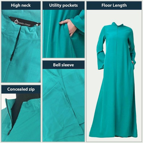 Muslim Women Green Abaya Dress Nida Eid Prayer Islamic Fashion Modest Clothing - Picture 22 of 29