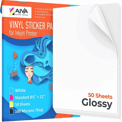 Printable Vinyl Sticker Paper Waterproof Decal Paper for Inkjet Printer 50 Sheet - Image 1 of 4