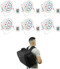 6 Rockville BATTERY PAR 50 White Rechargeable Wash Up-Lights Remote Backpack