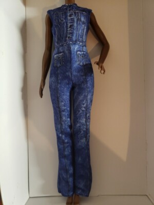 BLUE DENIM LOOK (COTTON) ONE PIECE OVERALL JUMPSUIT FOR BARBIE DOLL