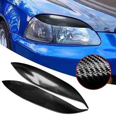 Carbon Fiber Eyebrows Eyelid Headlight Cover Kit For Honda Civic 1996 1997 1998