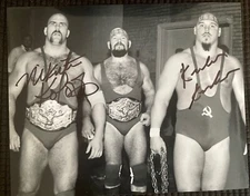 SIGNED NIKITA KOLOFF and KRUSHER KRUSCHEV 8x10 PHOTO! USSR! UNCLE IVAN! NWA! JCP