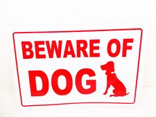 Beware of Dog Signs Warning Dogs Sign Red and White Vinyl Plastic 12 x 8 inches