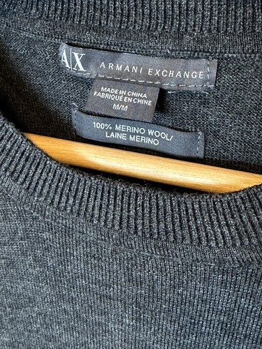Armani Exchange Sweater Merino 100% Wool Gray Crew Neck Mens Knit Medium - Picture 3 of 3