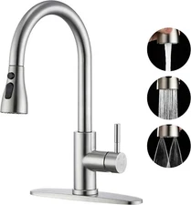 GAGALIFE Brushed Nickel Kitchen Faucet with Pull Down Sprayer - High Arc Stainle
