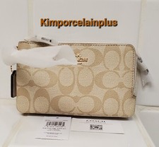 Coach Double Corner Zip Wristlet Signature Canvas in Multiple Colors Light Khaki