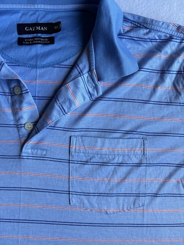 Gazman Double Mercerised | Mens Medium | Golf Polo | Blue Strip | Sent Tracked - Picture 2 of 11