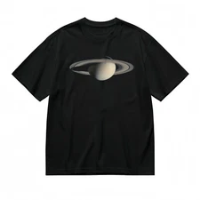 Men's Comfy Classic T-Shirt Grey and Black Planetary Ring Art Design Tee