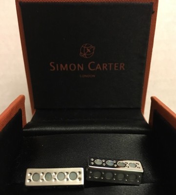 SIMON CARTER Silver Tone Rectangle Amazonite 100% authentic Cufflinks NIB Circle