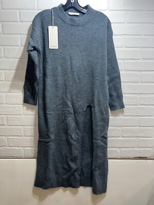 NWT! AHA Selected Irregular Slit Knitted Midi Dress Grey Size Large
