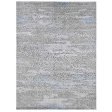 9' x 12'3" Gray Wool and Silk Contemporary Design Hand Knotted Rug R87703