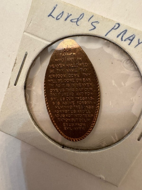 Vintage Elongated Penny Coin Lord's Prayer, Our Father Who Art In Heaven  EF-AU