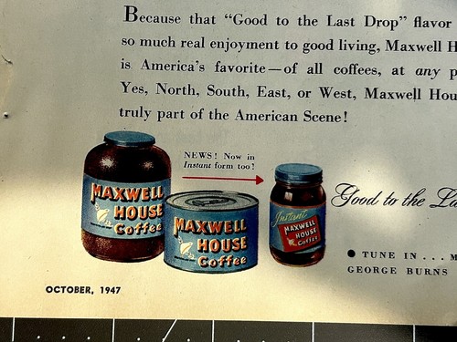 MAXWELL HOUSE COFFEE Vintage Print Ad • Oct 1947 • Full Page 8.25 x 11 inches - Picture 5 of 5