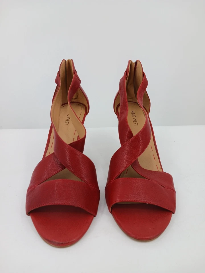 Sandalia Nine West Mujer 10.5 Rojo D'Orsay Cuero Tirantes Cremallera Cuña Media Foto 3 de 4