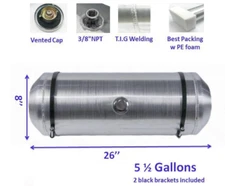 5.5 Gallon 8'' x26'' Fuel Tank 3/8 NPT Outlet Spun Aluminum For Hot Rod Gas Tan