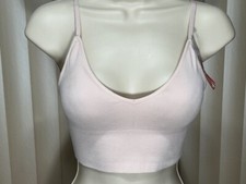 Maidenform Wireless Cropped Bralette M Ribbed V Neck Bra Brami Pink DM2302
