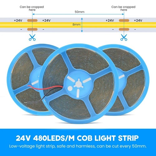 5V 12V 24V COB LED Strip Light 320 480 LEDs High Density Linear Lighting 1M-10M - Picture 8 of 22