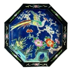 Japanese Antique Famille Rose Porcelain Phoenix Flowers Plate 7.75” Octagon