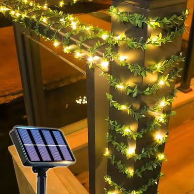 50/100LED Green Fairy Lights with Solar-Powered Artificial Ivy Leaves Featuring 