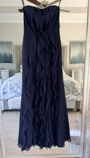 White by Vera Wang Navy Strapless Chiffon Ruffle A-Line Long Dress Size 2
