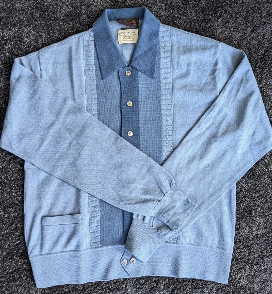 Cárdigan Suéter Para Hombres De Colección Schiaparelli Azul Abotonado Años 50 Silverwoods So Cal Foto 2 de 4